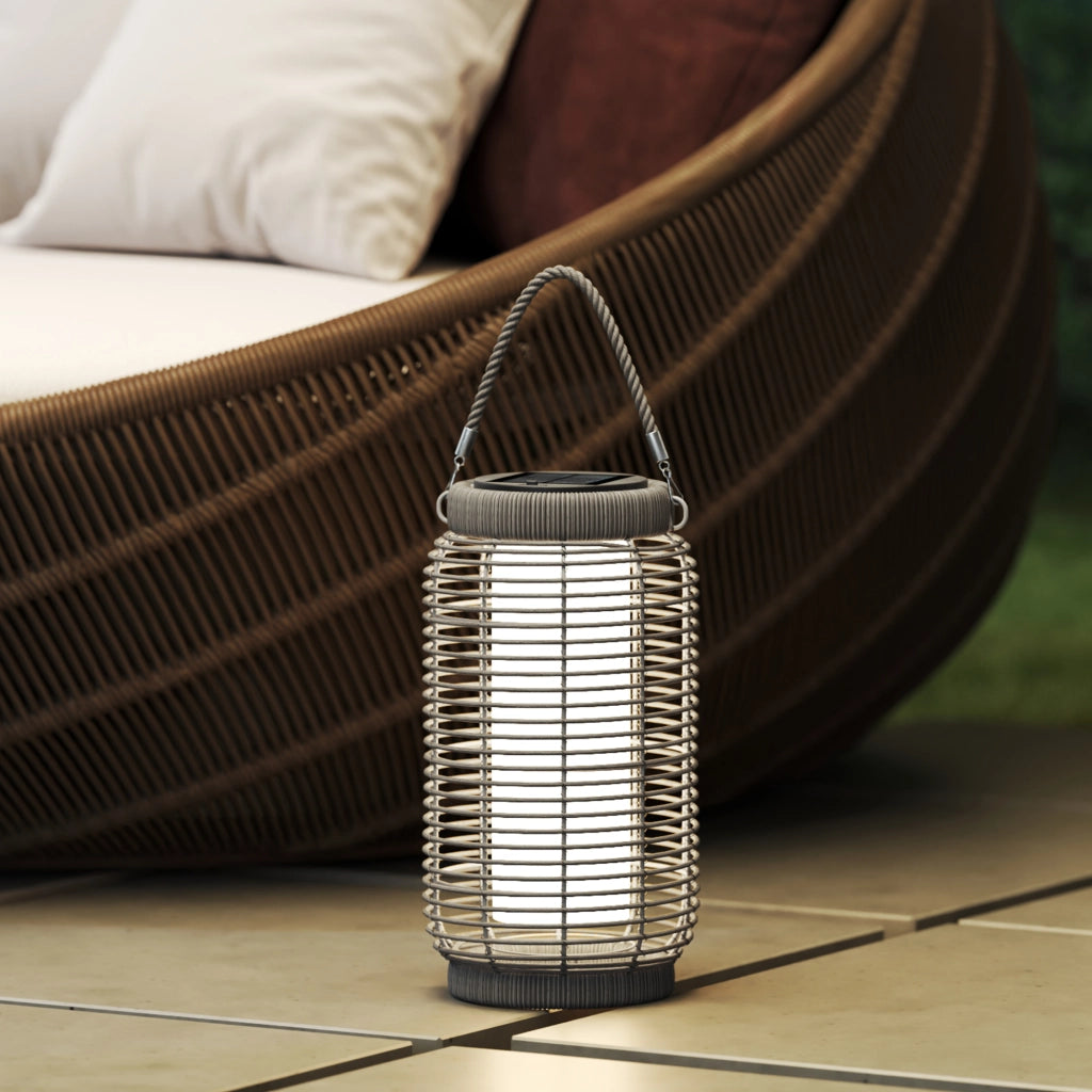 Lampione Solare da Esterno in Resina Intrecciato Grigio ¨C zephmum ¨C Acciaio, LED