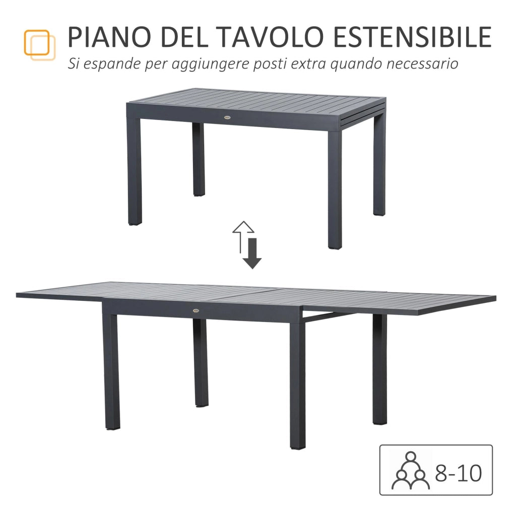 Tavolo Allungabile da Giardino 135-270x90x75 cm in Alluminio Grigio