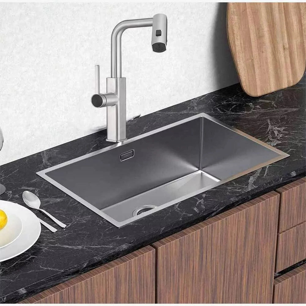 Trade Shop - Rubinetto Cucina Estraibile Erogatore Girevole 2 Getti Cromato Miscelatore 87255 -