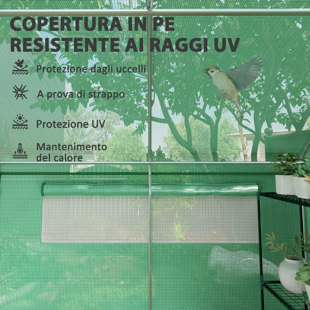 Serra Tunnel Giardino ¨C Xylo ¨C Acciaio Zincato e PE, 6x3x2m, Verde, 3 Porte e 6 Finestre