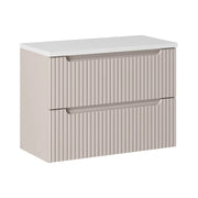 Insieme VANO cachemire e bianco 80cm: mobile sottolavabo con cassetti scanalati verticalmente + piano per lavabo bianco opaco