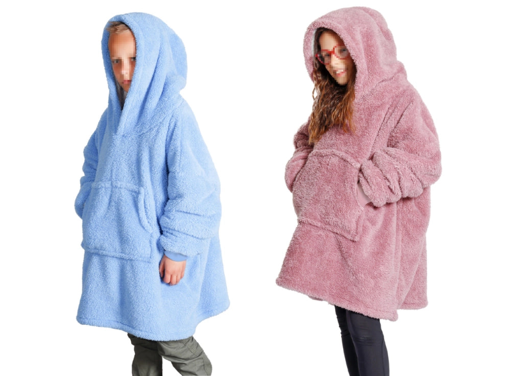 Felpa Plaid Bambini Coperta Agnellata Sherpa Con Tasca Inverno Tinta Unita Midlands - Felpone - Rosa