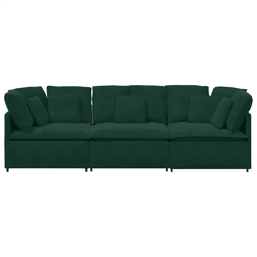 vidaXL Divano Modulare con Cuscini in Velluto Verde Scuro