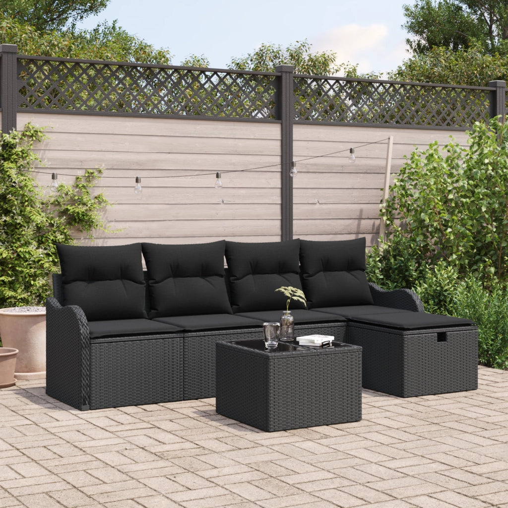 Set Divano da Giardino da 6 Pezzi con Cuscini Rattan Nero