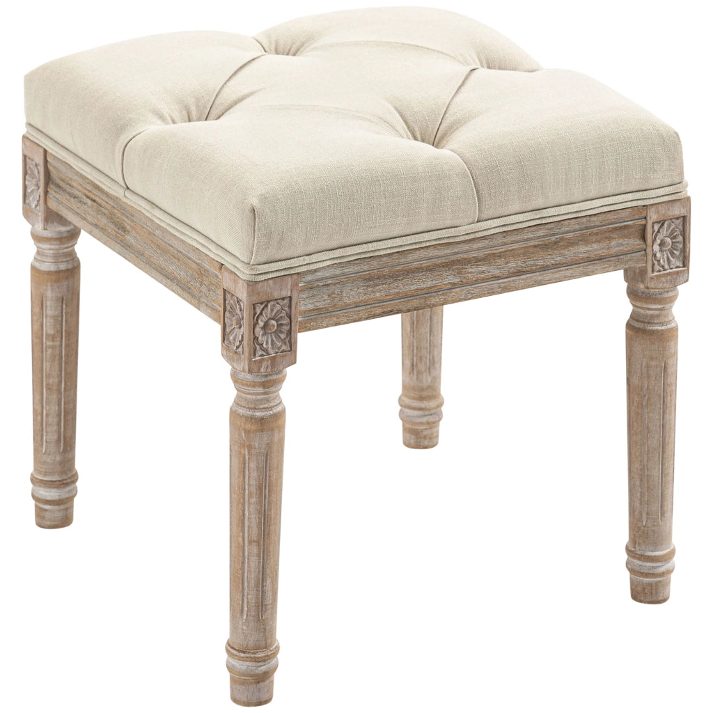 Pouf con Seduta Imbottita e Gambe in Legno ¨C Zephmum ¨C 40x40x43 cm Beige