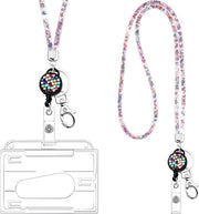 Lanyard con catena e badge ID trasparente con strass e decorazioni per chiavi e badge (colorato)