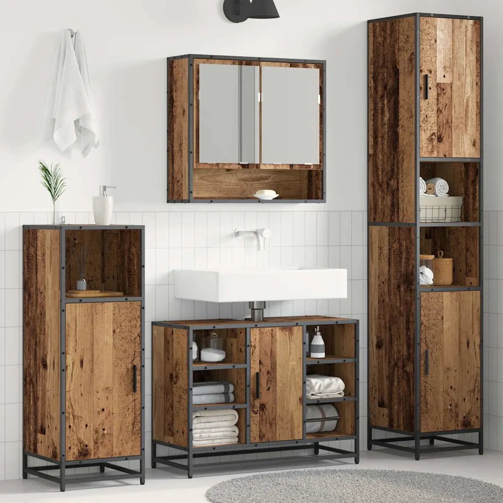 vidaXL Mobile da Bagno con porta Legno vecchio 35 x 37.5 x 188.5 cm