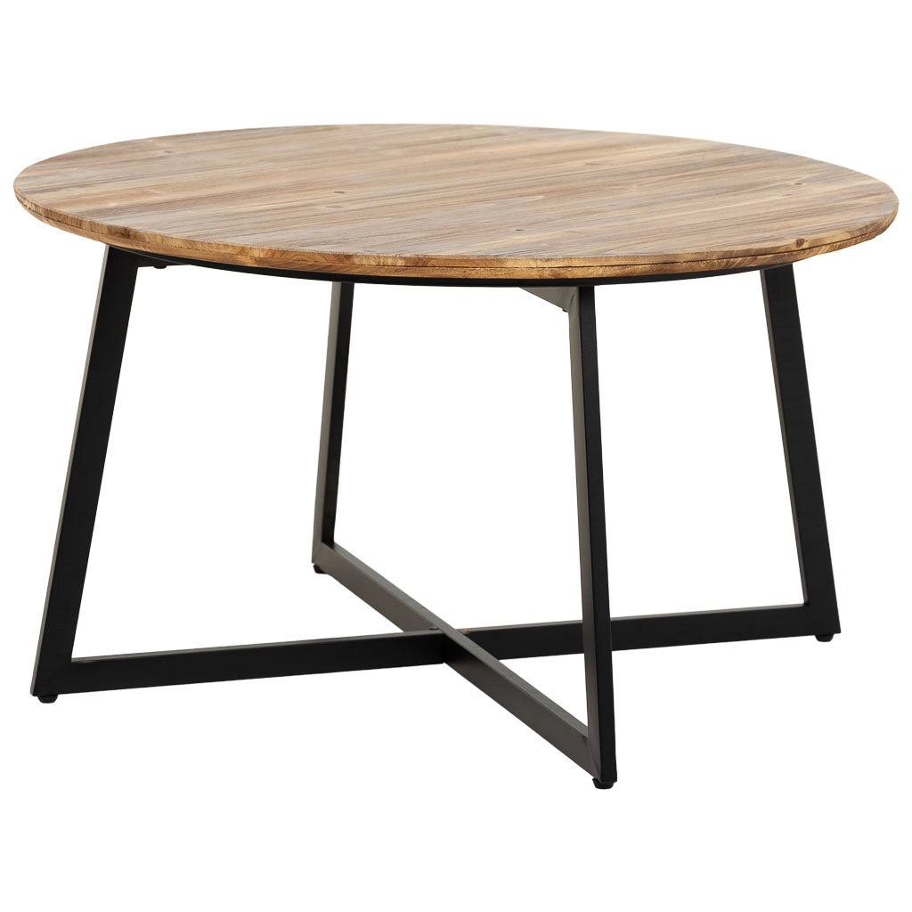 Tavolino rotondo in metallo e legno 80x80x45h cm