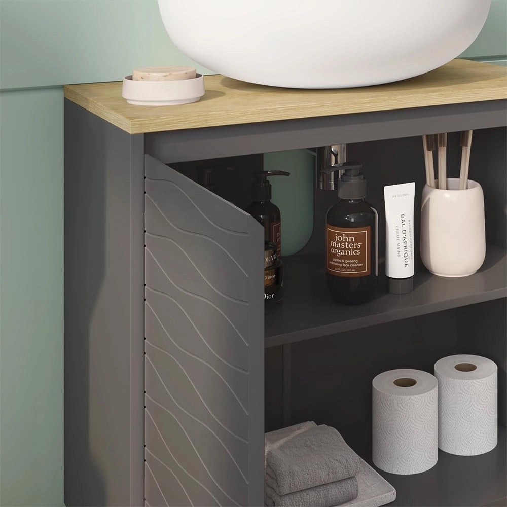 Mobiletto per lavabo Livia, Antracite, 60 x 60 cm con 2 porte