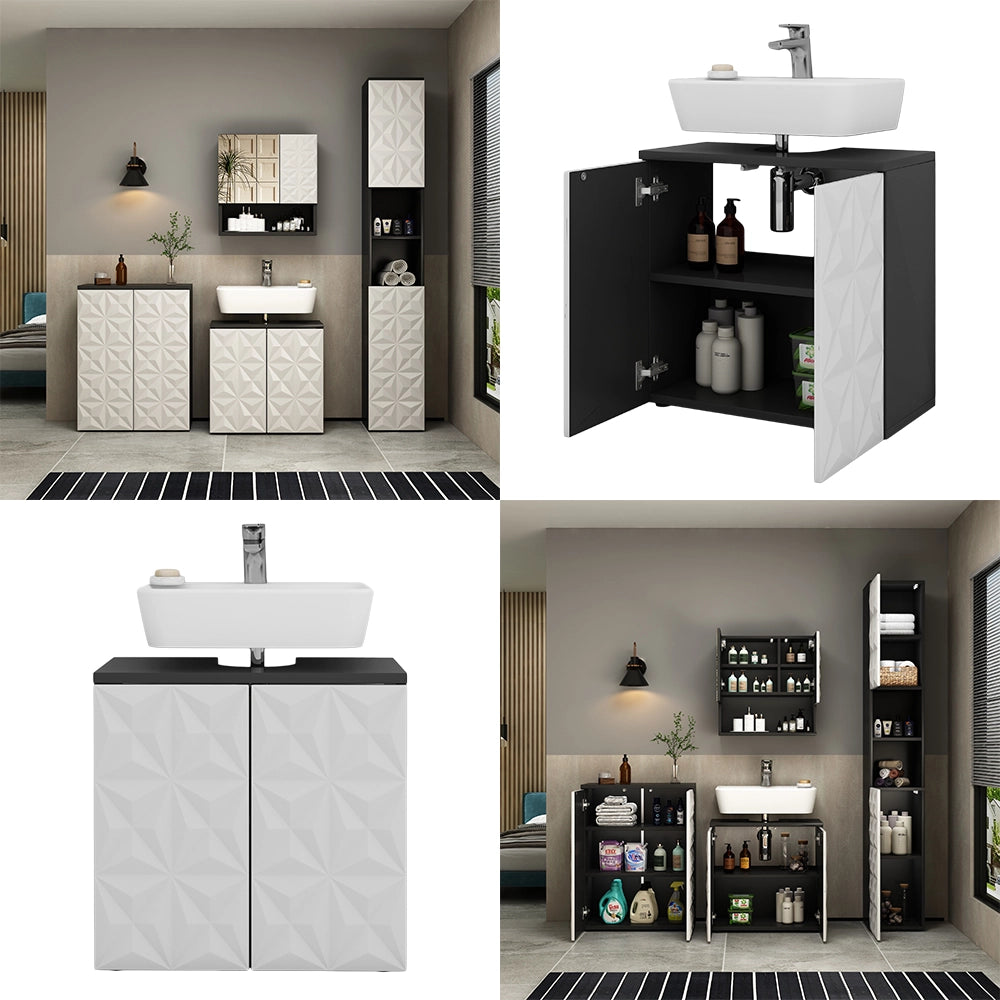 Vicco Mobile sottolavabo per bagno Nero 60 x 57 cm con 2 porte