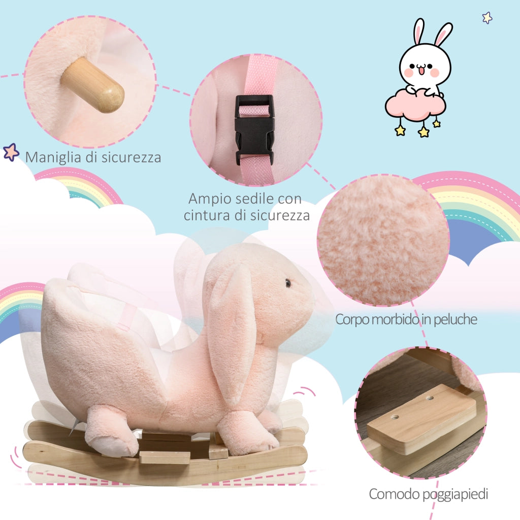 Cavallo a Dondolo per Bambini ¨C zephmum ¨C Rosa, Legno, 60x33x50cm