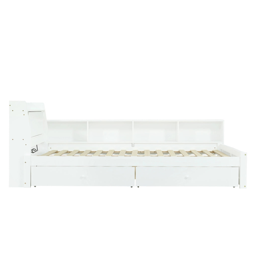 Letto matrimoniale 140x200 cm con contenitore; 2 luci e presa di ricarica bianco