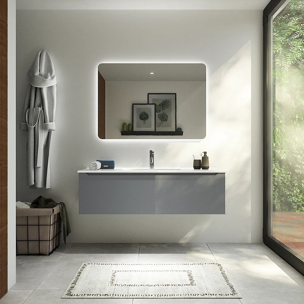 Mobile bagno sospeso 120 cm grigio opaco un cassettone con lavabo | Bako