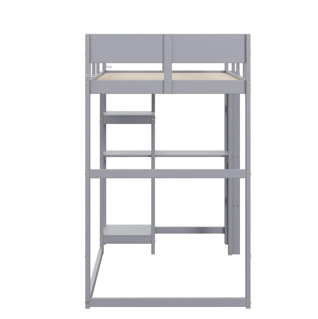 Letto a soppalco grigio 90 x 200 cm in legno con ripiano