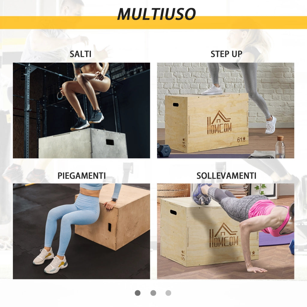 Easycomfort Plyo Box in Legno a 3 Altezze, Jumping Box Pliometrico Capacità 120kg, 61x51x76cm