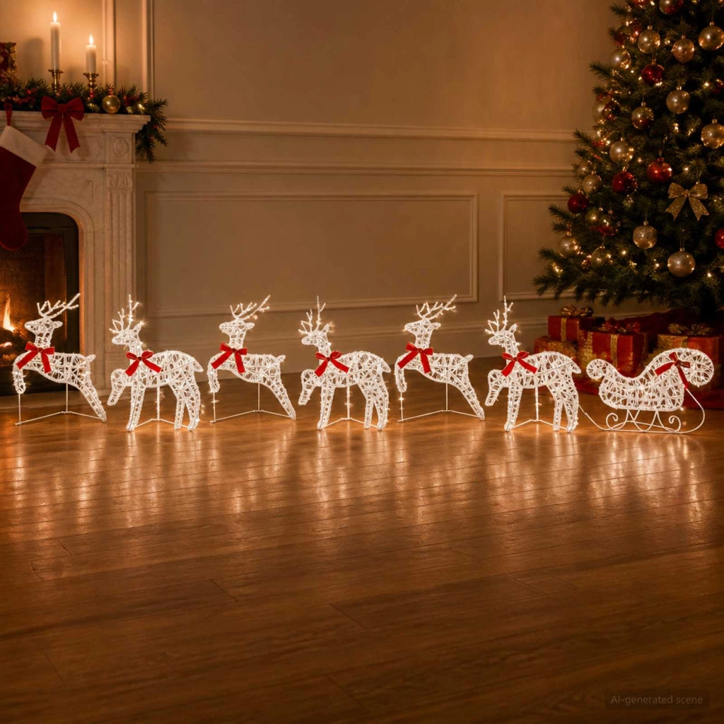Renna di Natale con slitta 7 pz 140 LED Bianco freddo 3470415