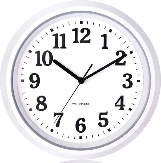 Orologio da Parete Esterno 32 cm, Acqua e Polvere Resistenete, Facile da Leggere, Silenzioso, Batteria, Orologio da Muro Ronde per Esterno Piscina Terrazza Bagno (Bianco)