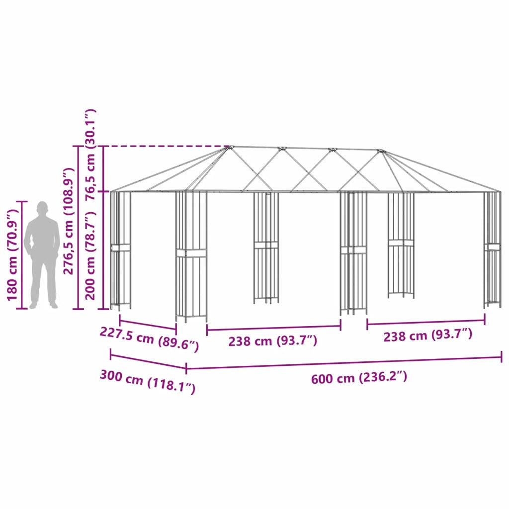 Struttura Gazebo 6 x 3 m Nero Acciaio CFW9870396