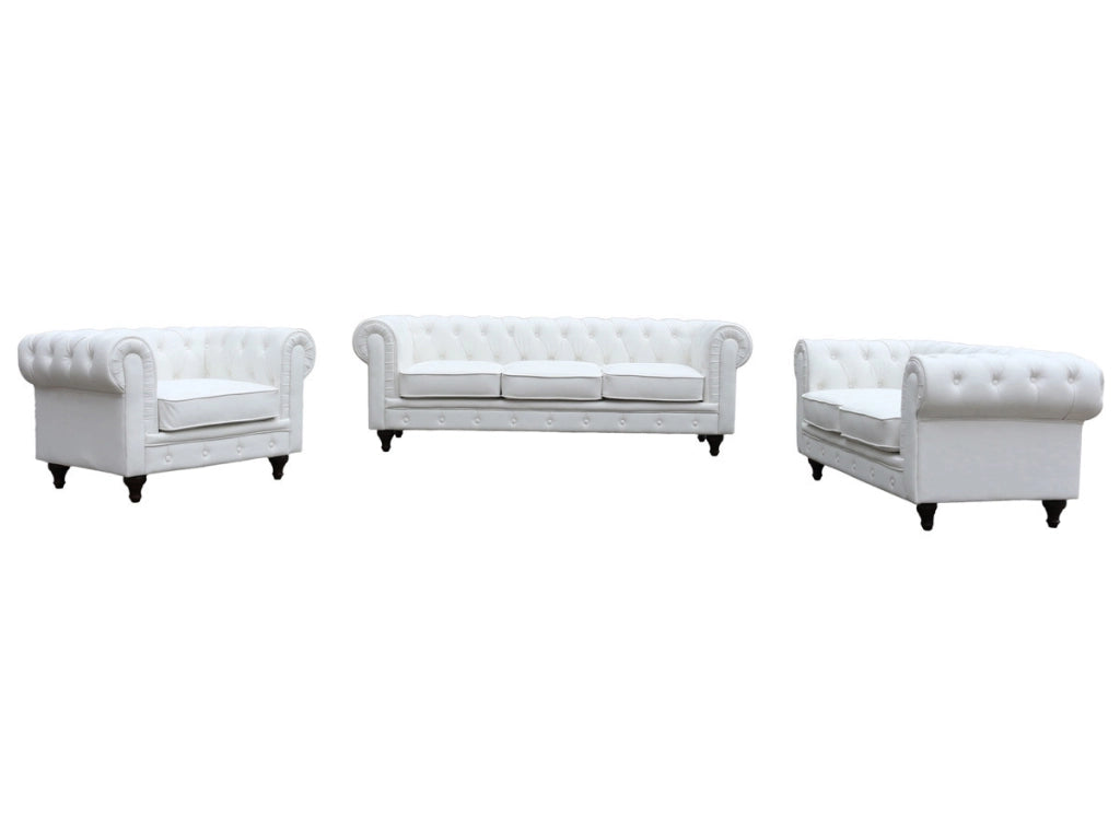 Divano fisso Chesterfield "Aliza" - 208 x 82 x 70 cm - 3 posti- Bianco