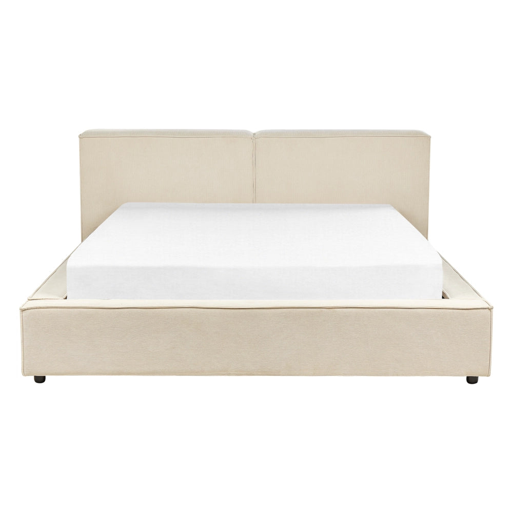 Letto matrimoniale in velluto a coste con struttura a doghe beige 160 x 200 cm stile classico camera da letto
