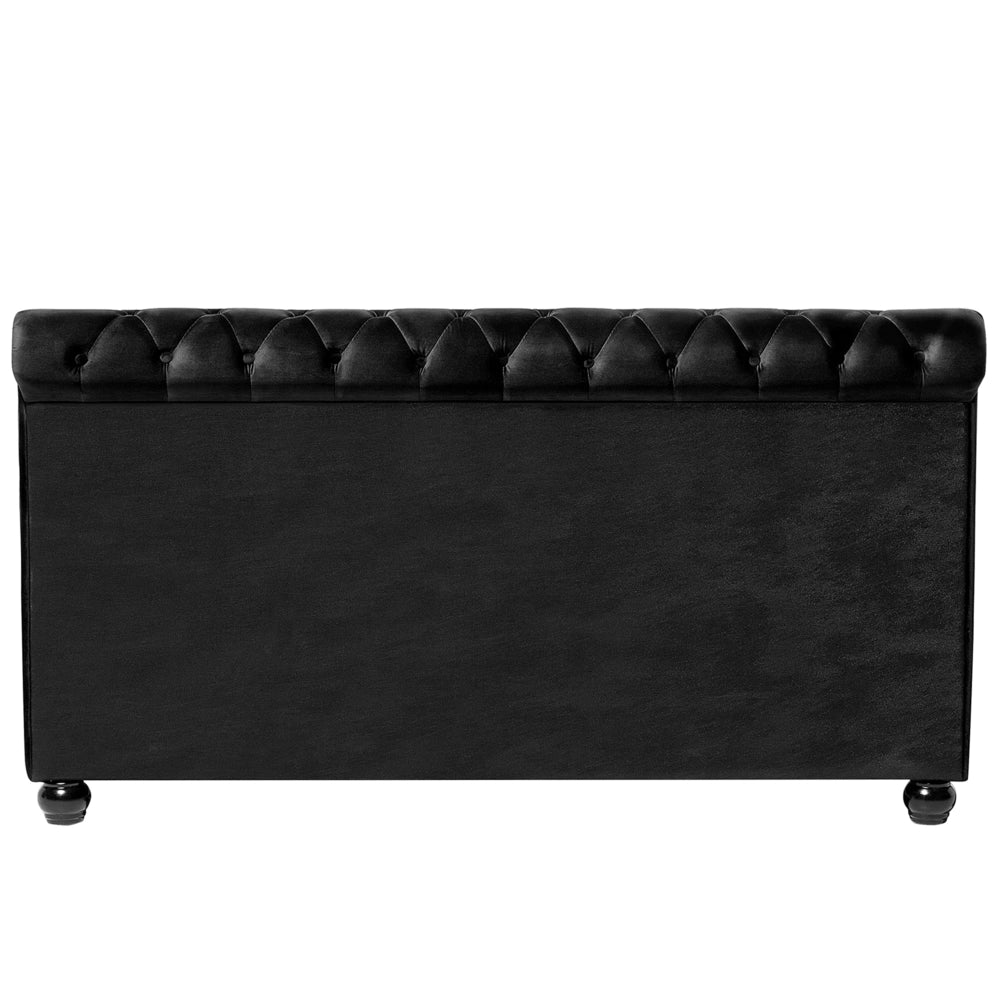 Letto rivestimento in velluto Nero Gambe in legno Nero 180 x 200 cm abbottonato Glam