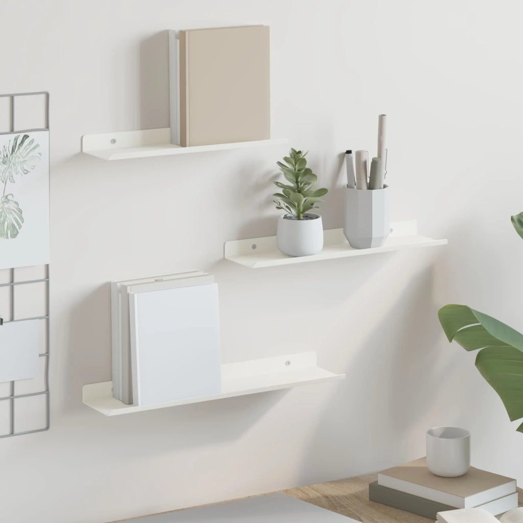 3 pz Mensola | Ripiano | Scaffale sospesa Bianco 40 x 9 x 2,5 cm Acciaio