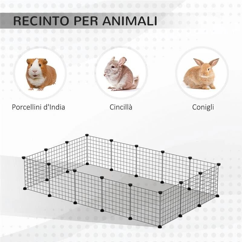 RECINTO PER CONIGLI MODULABILE CON ACCESSORI MONTAGGIO, IN ACCIAIO, 105X105X70CM - NERO