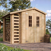 Casetta da Giardino in Legno con Legnaia da Esterno - 3,53 m2 + 0,97 m2 - TIMBELA M386C