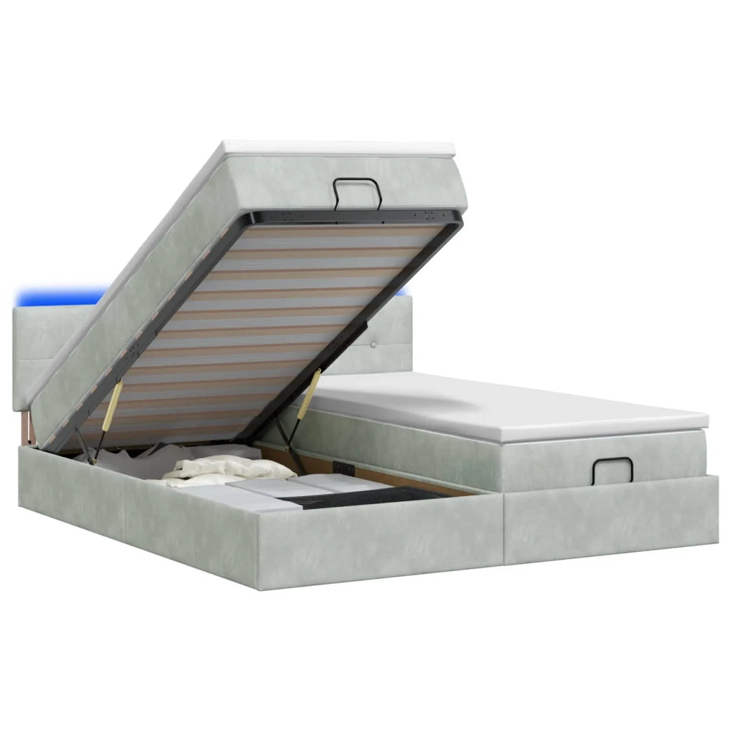 Letto Ottomano con Materasso e LED Grigio Chiaro 160 x 200 cm 3457326
