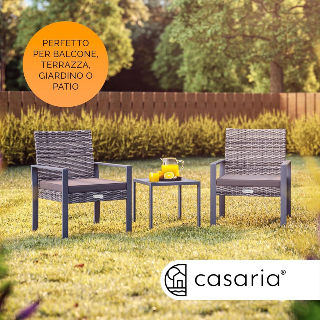 ® Mobili Giardino Polyrattan Robusto Tavolo WPC 160kg 2 Sedie Regolabili Cuscini Terrazza Balcone Lounge Set Tavolino con Poltroncine Esterno