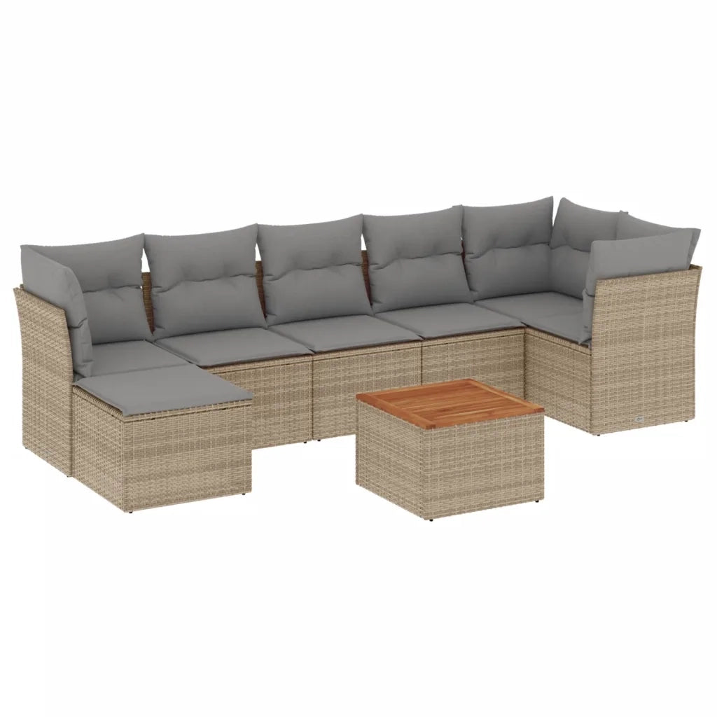 Set Divano da Giardino 8 pz con Cuscini Beige in Polyrattan