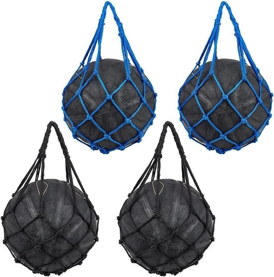 Set di Reti di Palla per Basket e Calcio - Borsa di Peso per Sport - Porta Palloni Singola - Attrezzatura per Palloni - Adatto per Palloni N.3, 4, 5 - Palla da Calcio, Palla da Basket, Palla da Rugby - Blu Nero - 55x225cm - Set di 2