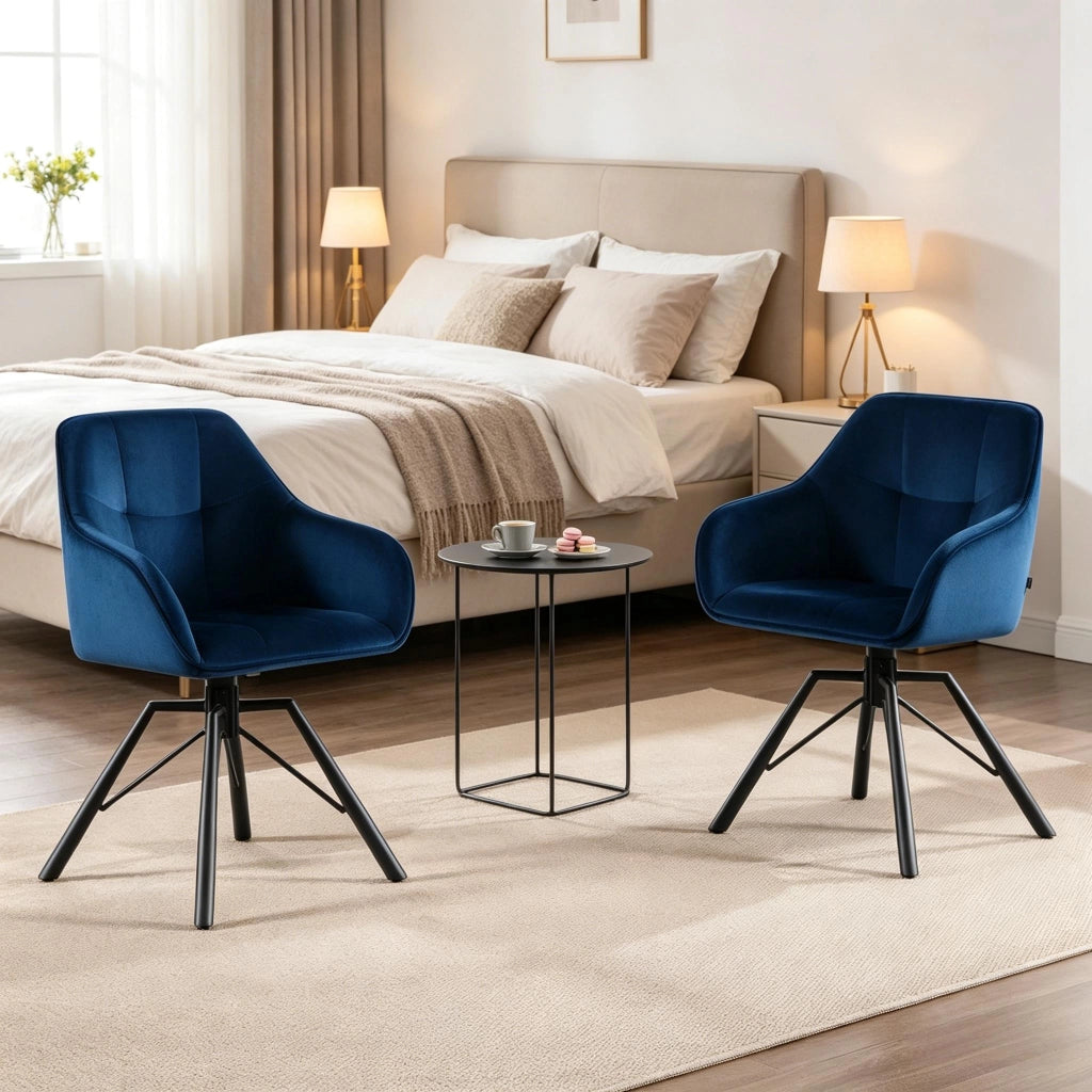 SEDIA Girevole 58,5x82,5x54,5 cm Blu in Velluto e Metallo Set da 2 pezzi