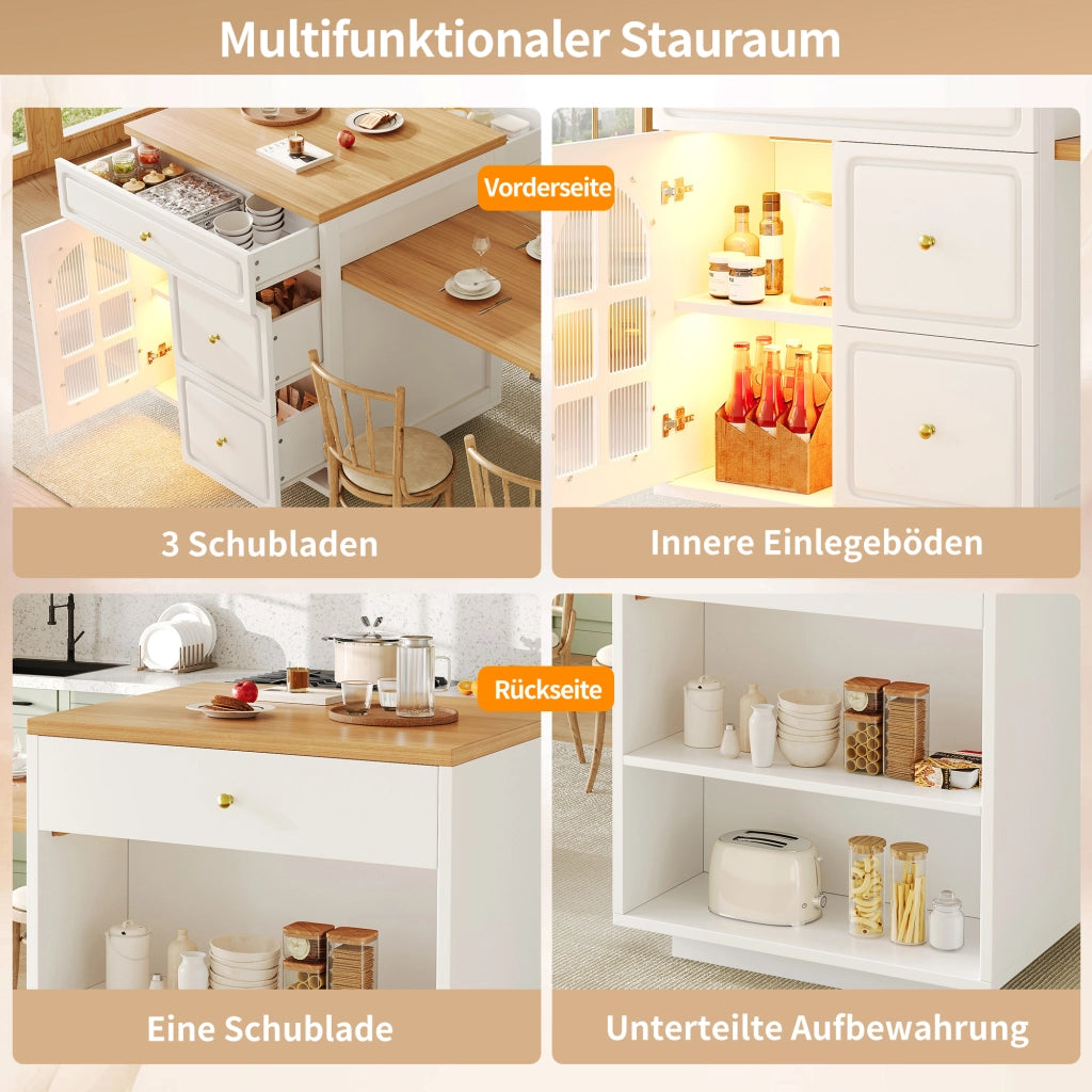 ISOLA CUCINA ESTENSIBILE 122,5-195,5x59x93,5 cm MDF BIANCO con LED RGB