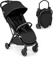 Passeggino Leggero Pieghevole per Bambini, Passeggiono Compatto con Schienale e Cappotta Regolabile, Cinture di Sicurezza a 5 Punti, Ruote con Freno, Fino a 15 kg (Nero)