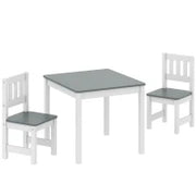 Set Tavolo e Sedie per Bambini da 3-8 Anni 3 pz in Legno con Bordi Arrotondati, Grigio e Bianco