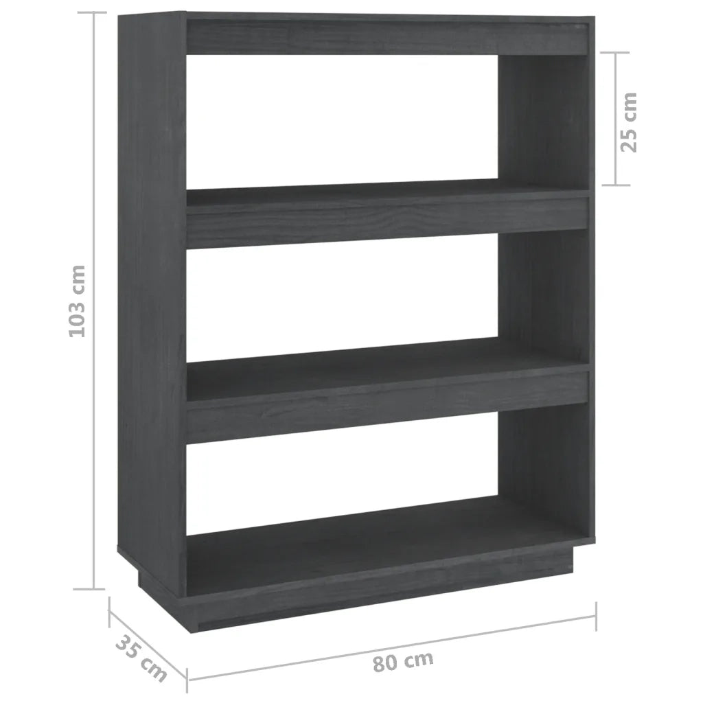 Libreria Divisorio-Scaffale per Libri-Mobile di Stoccaggio Grigio 80x35x103 cm Legno Massello di Pino