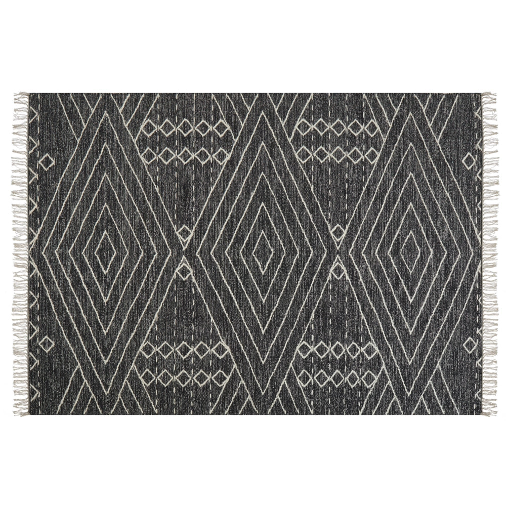 Tappeto in cotone bianco sporco nero 160 x 230 cm motivo geometrico nappe tribale orientale moderno