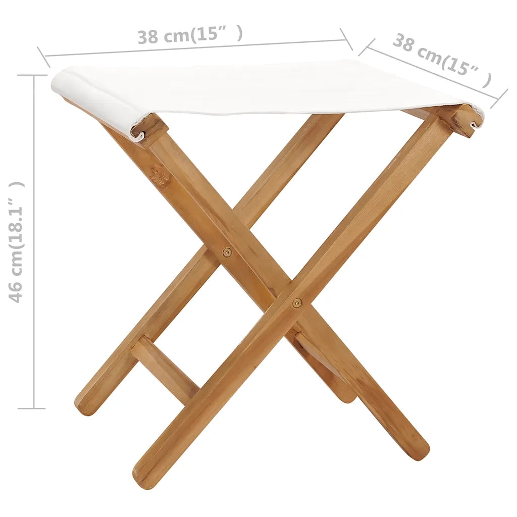 Sedie Pieghevoli 2 pz | Sedie da Esterno in Legno di Teak e Tessuto Bianco Crema