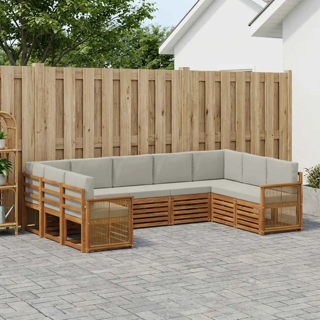 Set divano sezionale con cuscino 7 pcs Naturale e Grigio Chiaro