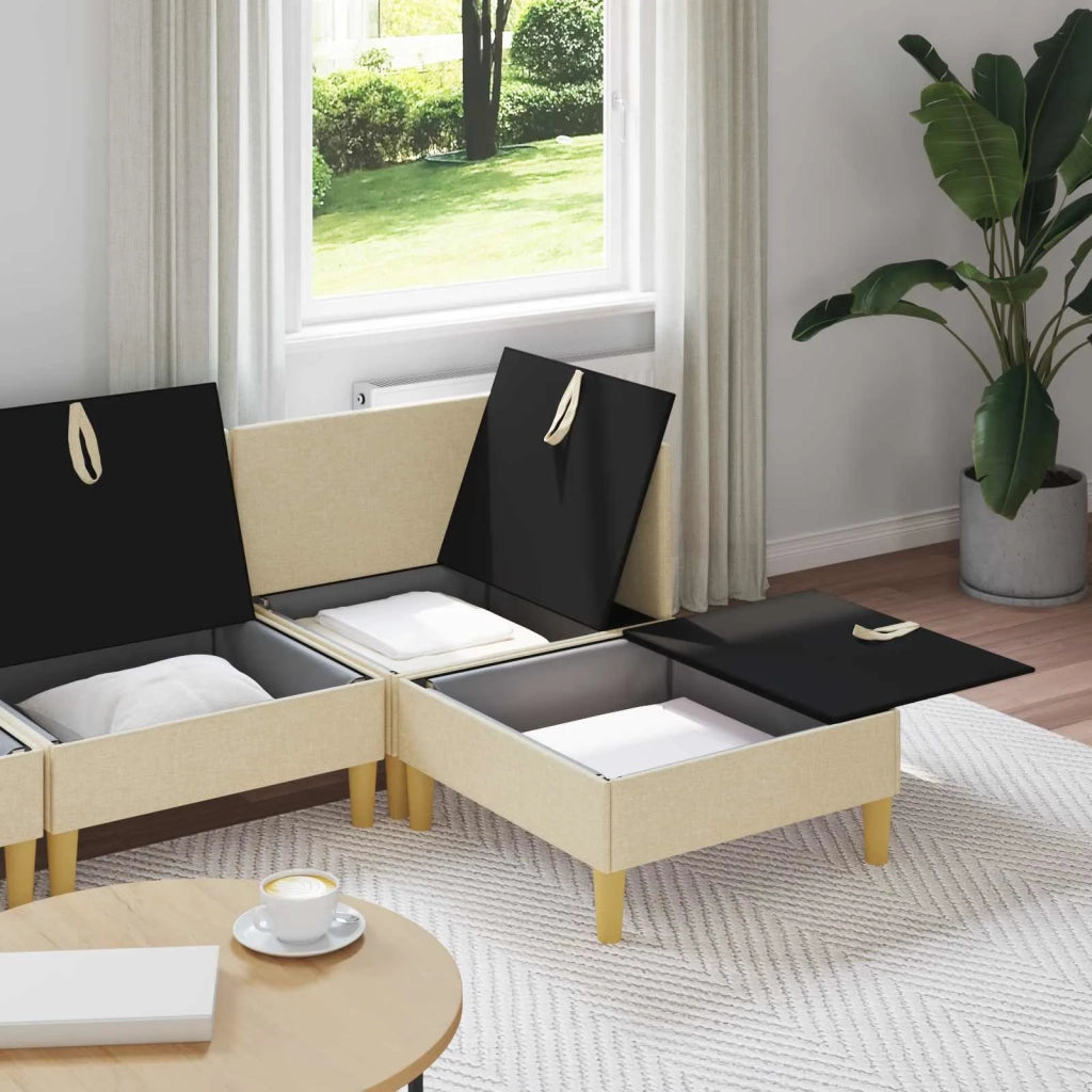 Set di mobili per il soggiorno con cuscino 4 pcs Crema Tessuto 3413710