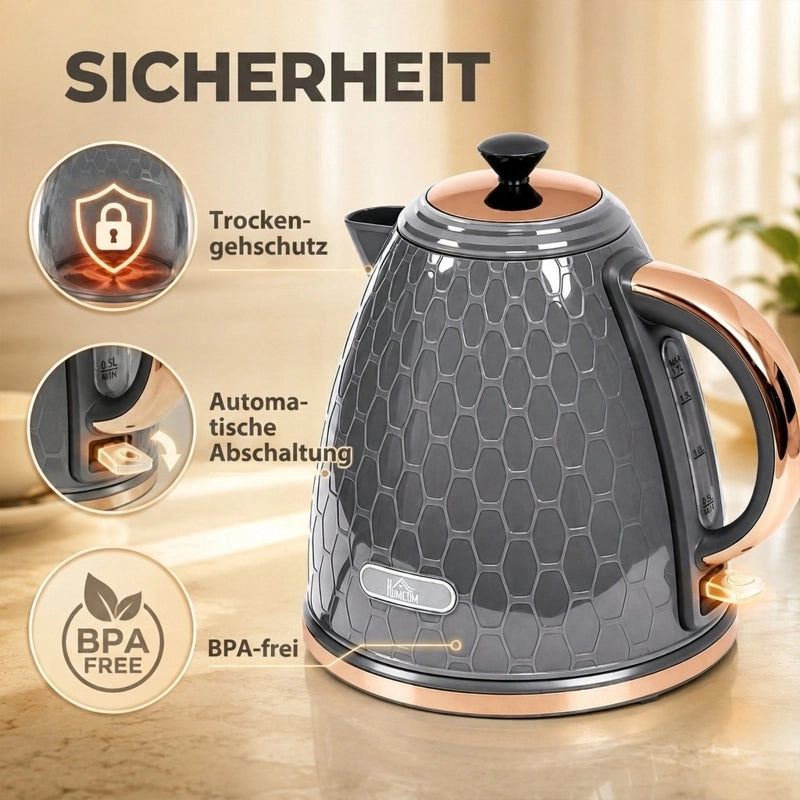 Bollitore elettrico, 2200W, con obl¨°, filtro, ebollizione rapida, grigio