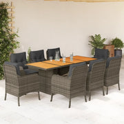 Set da Pranzo da Giardino 9 pz con Cuscini in Polyrattan Grigio 3211899