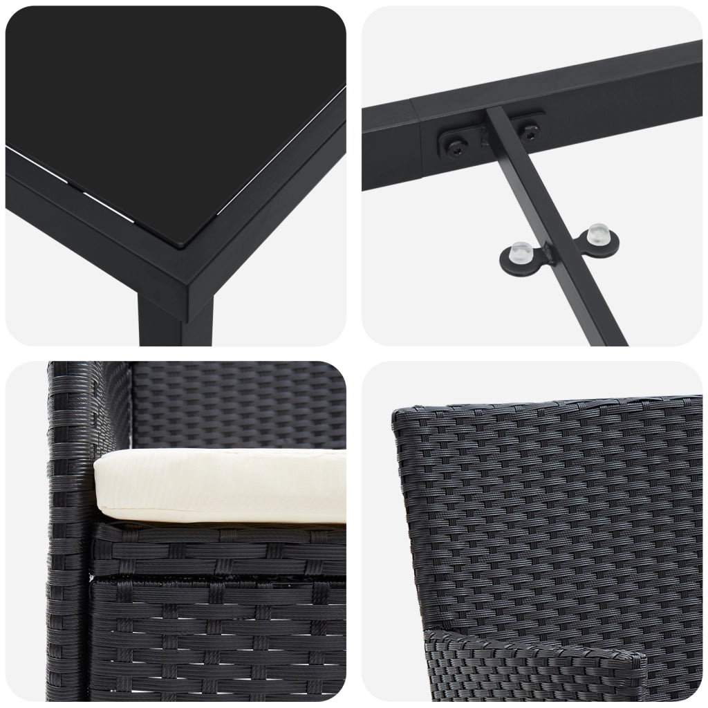 Set da pranzo giardino 9 pezzi Nero Polyrattan