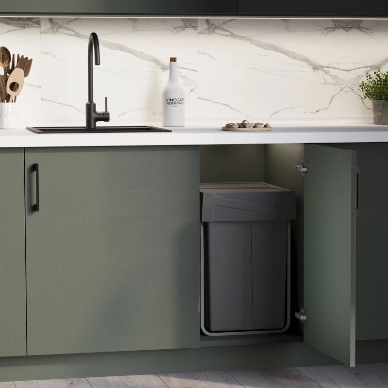 Contenitore per mobili Recycle da agganciare all'anta, 1 contenitore estraibile da 15 lt, Grigio antracite, Tecnoplast..