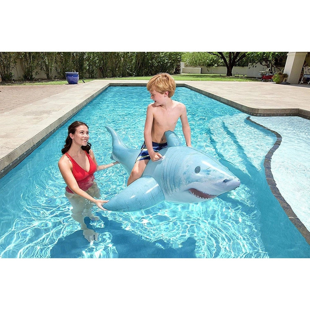 Trade Shop - Cavalcabile Gonfiabile A Forma Di Squalo 3d Con Maniglie 183x102cm Piscina 41405 -