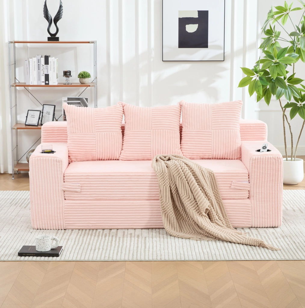 Divano modulare in velluto a coste; 172x87x64 cm; rosa