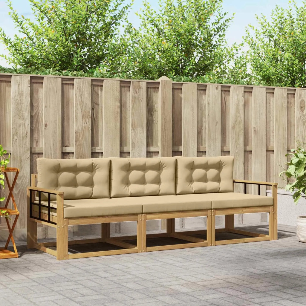 Set di divani da esterno 3 pcs Bianco e Beige Poliestere