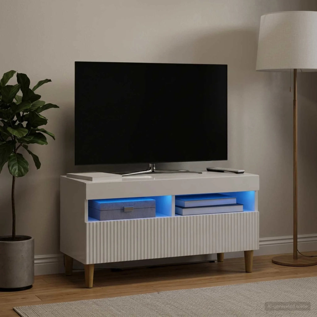 Mobile TV LED Bianco Lucido Legno ingegnerizzato 896779
