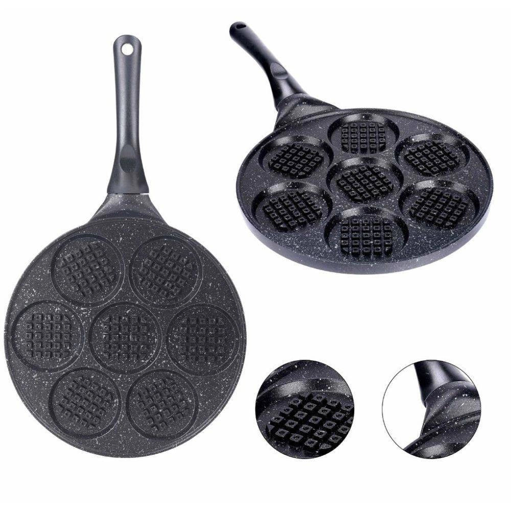 Trade Shop - Padella Antiaderente Per Waffle A 7 Cialde Rotonde Accessori Per Cucinare Casa -